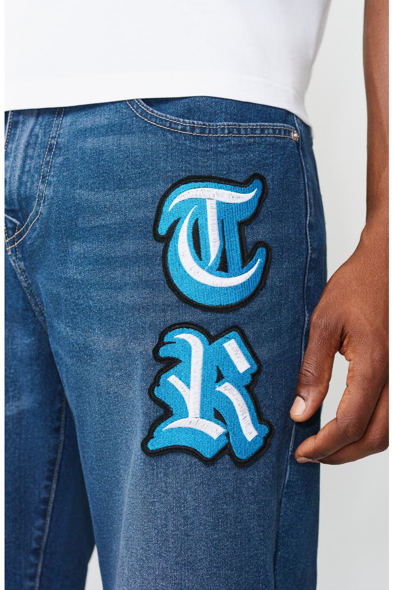 Bobby Initial Patch Shorts, Alternate, color, MEDIUM BLAZE WASH