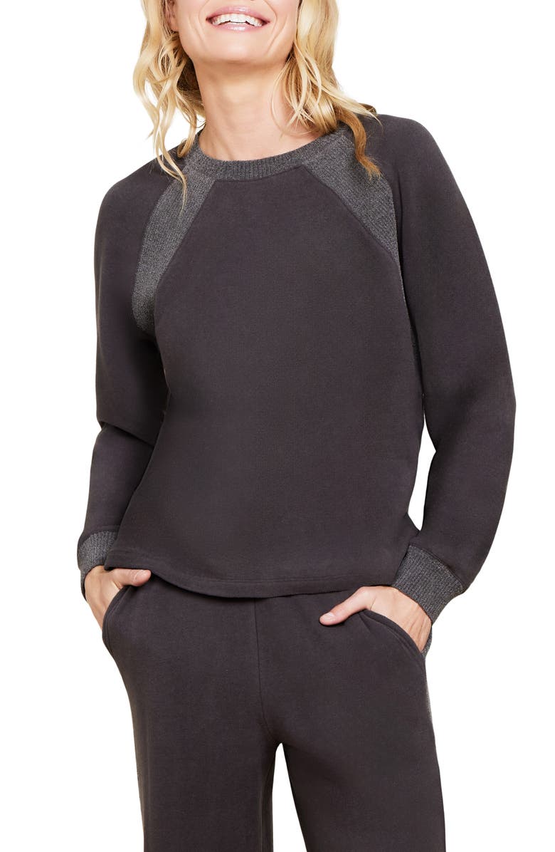 Barefoot Dreams<sup>®</sup> Malibu Collection<sup>®</sup> Brushed Fleece Sweatshirt, Main, color, Carbon