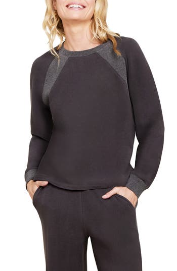Barefoot Dreams Malibu Collection Brushed Fleece Mix Raglan Pullover In Gray
