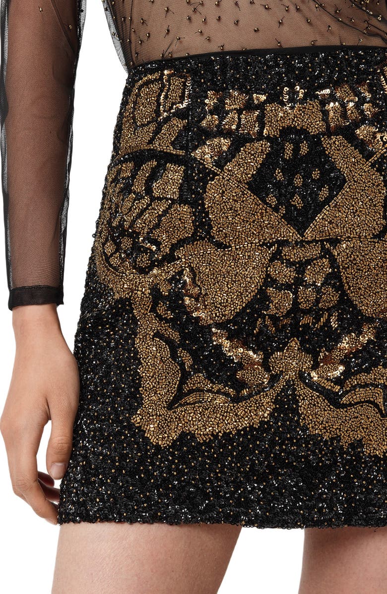 AllSaints Jamilia Embellished Miniskirt, Alternate, color, Black/ Gold