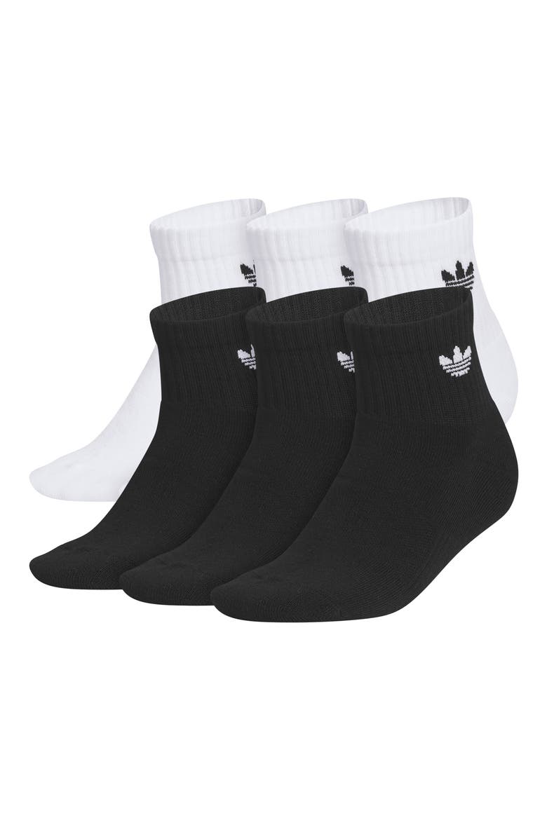 Kids' Originals Trefoil Assorted 6-Pack Quarter Socks, Main, color, WHITE/ BLACK