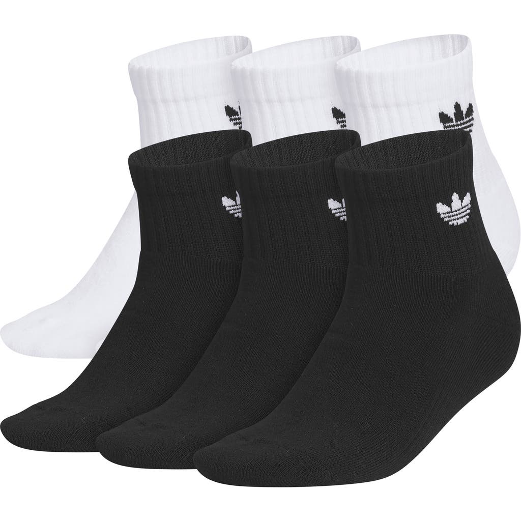adidas Kids' Originals Trefoil Assorted 6-Pack Quarter Socks in White/black at Nordstrom, Size Large