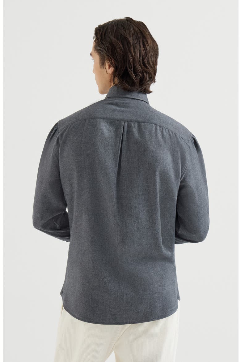 Stretch cotton chevron flannel shirt with spread collar, Alternate, color, Dark Grey