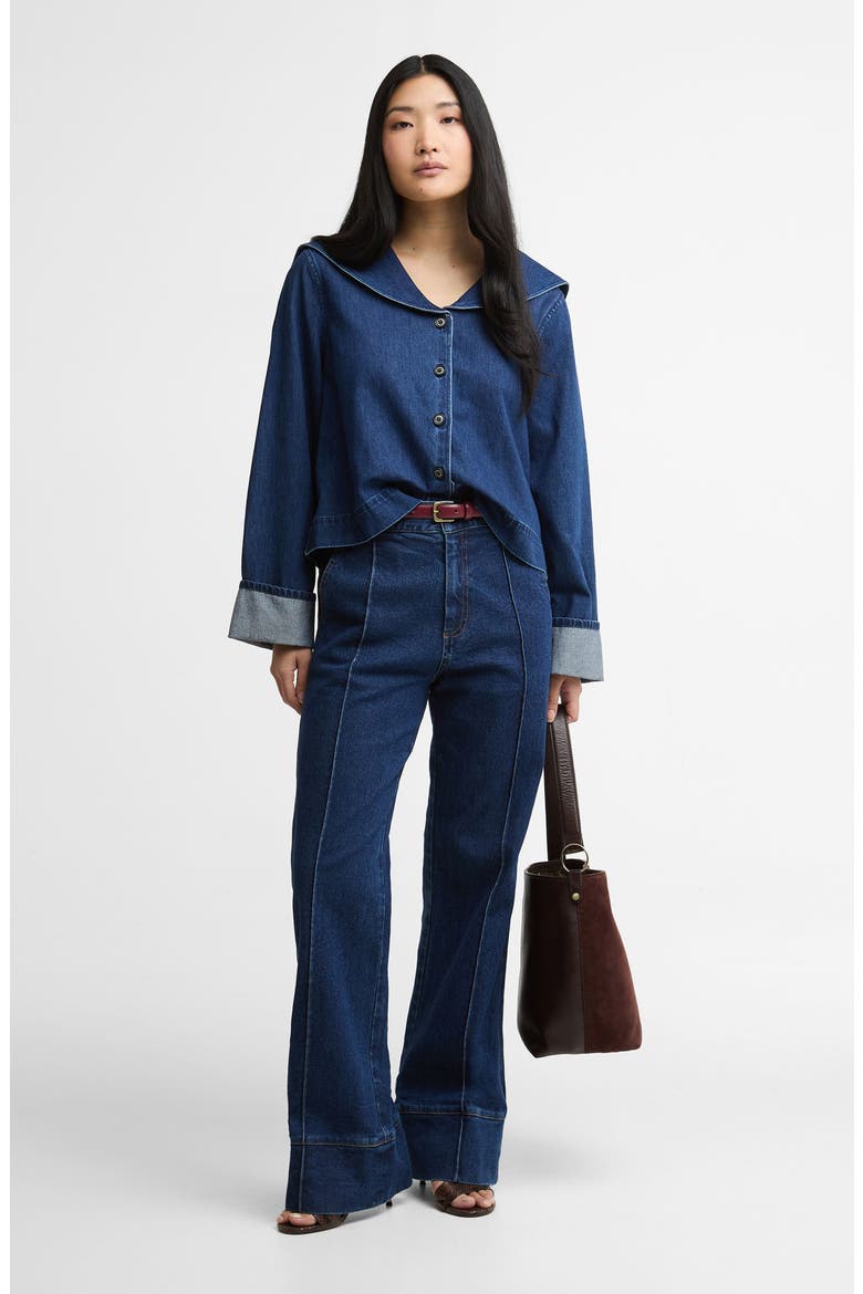 Dartmoor Sailor Collar Button-Up Shirt, Alternate, color, MID WASH INDIGO