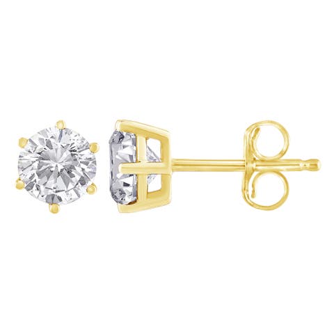 18K Yellow Gold 1-1/2 Ct Near Colorless Diamond Classic 6-Prong Stud Earrings