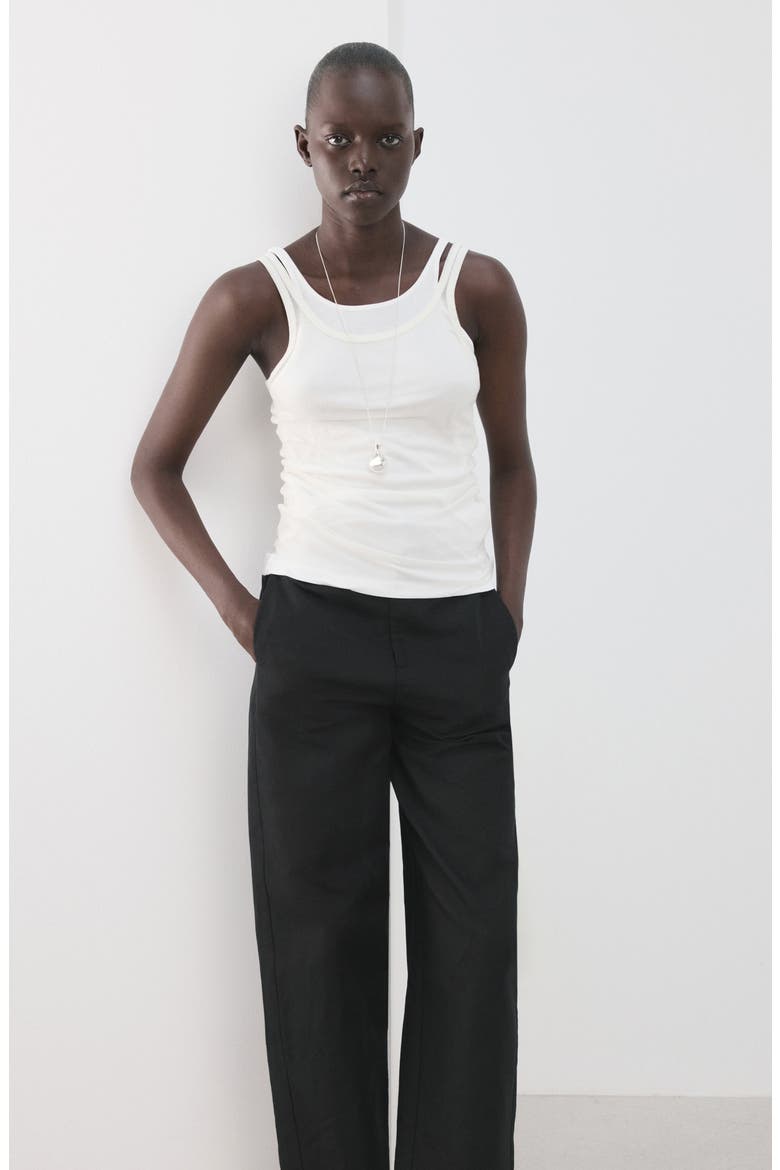 Barrel Cotton & Linen Pants, Alternate, color, BLACK