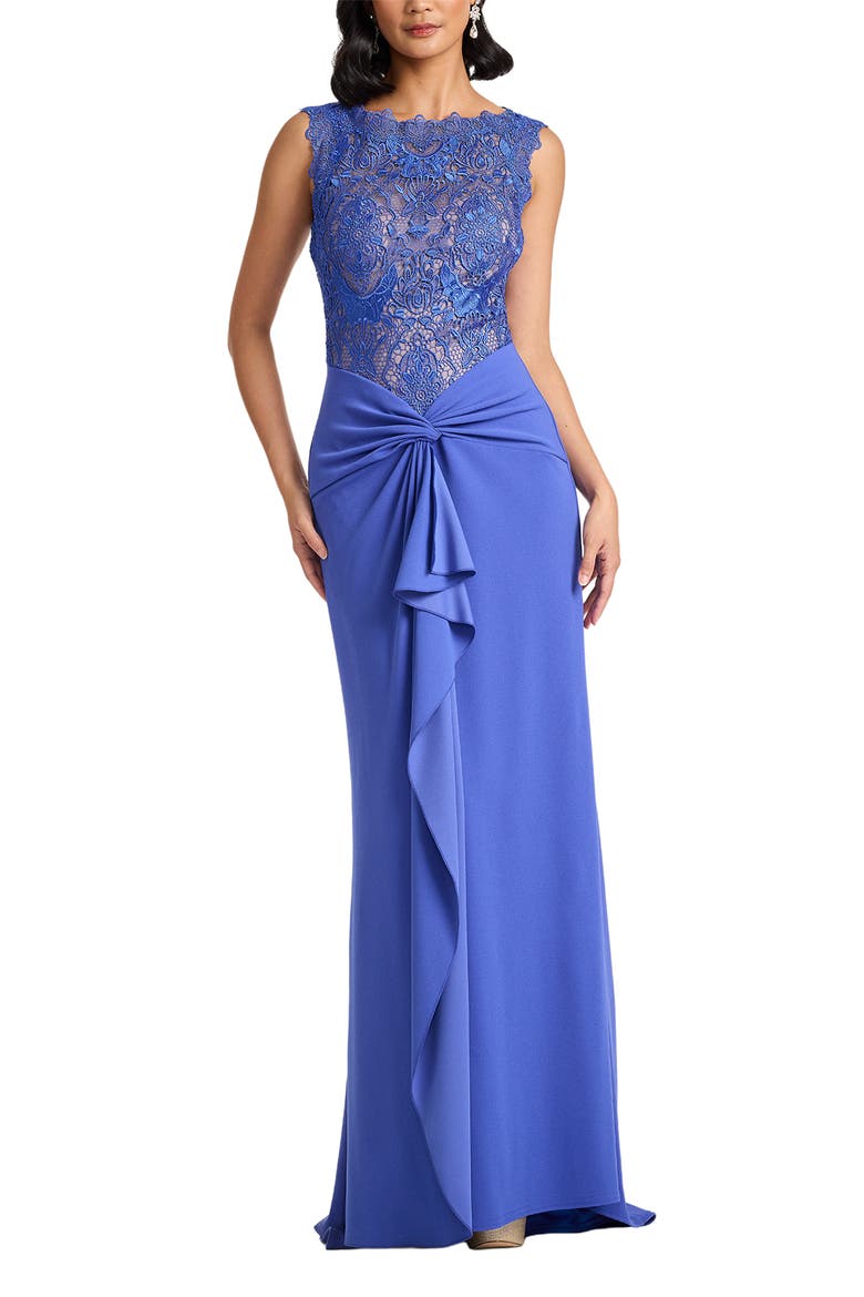 Lace Bodice Twist Front Gown, Main, color, BLUE IRIS