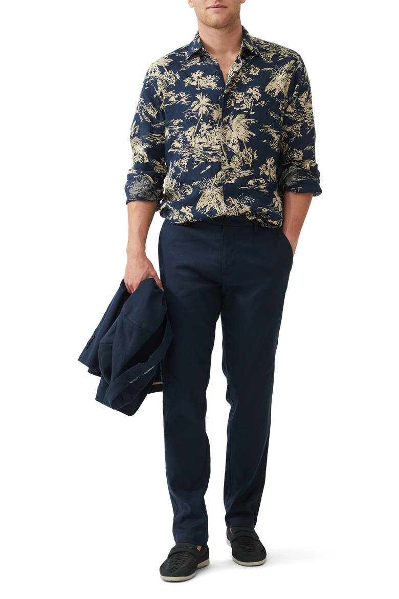 Livingstone Original Fit Tropical Print Linen Button-Up Shirt, Alternate, color, MIDNIGHT SAND