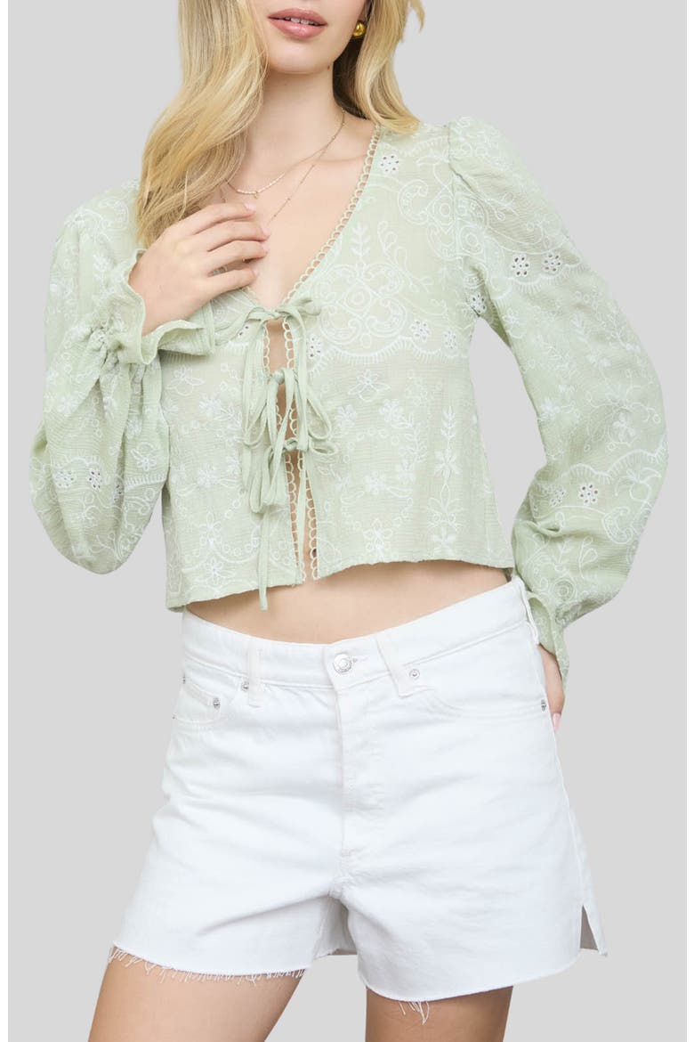 Front Tie Long Sleeve Top, Main, color, SAGE