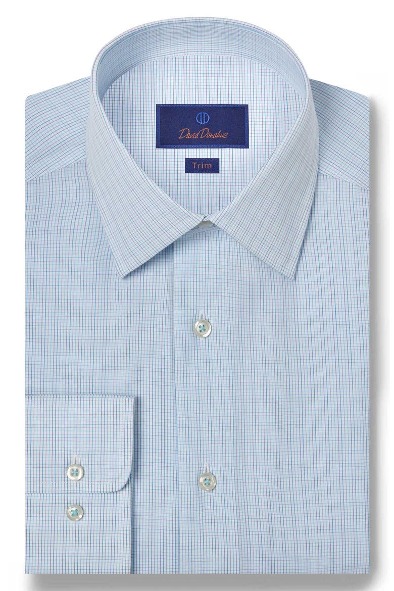 Trim Fit Tattersall Check Cotton Dress Shirt, Main, color, WHITE/ OCEAN