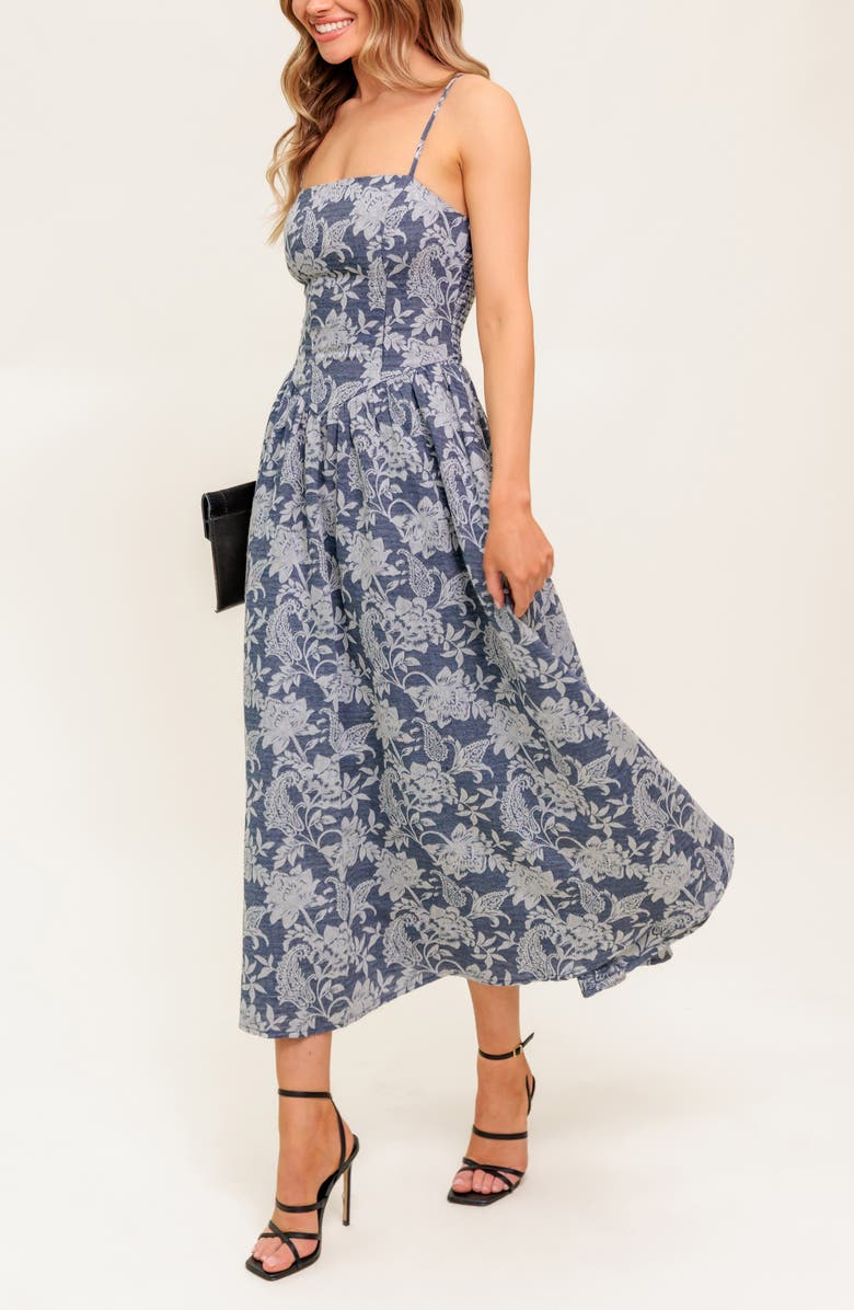 FLYING TOMATO Jacquard Midi Dress, Alternate, color, Denim Blue