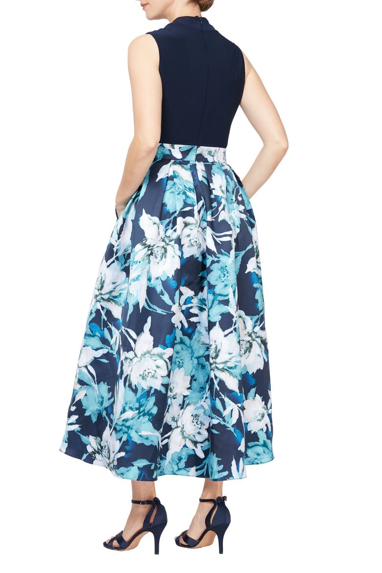 Floral High-Low Cocktail Dress, Alternate, color, NAVY MULTI