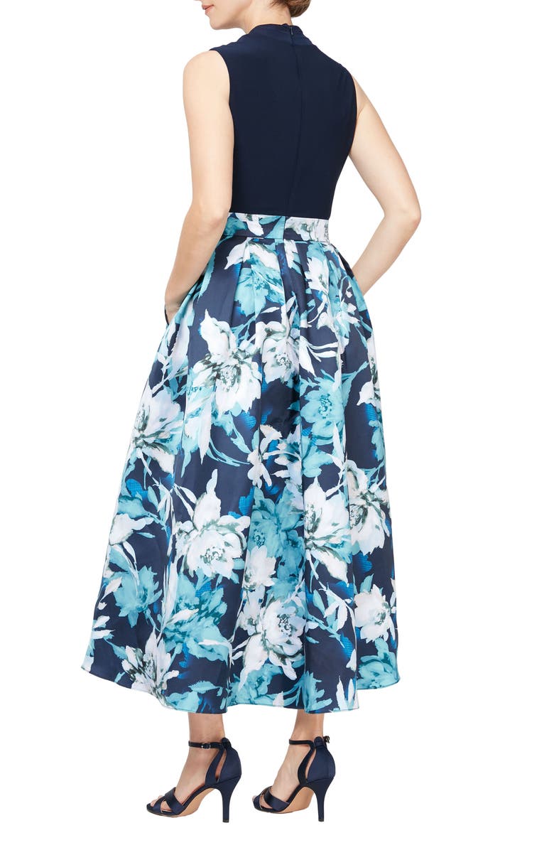 SL FASHIONS Floral High-Low Cocktail Dress, Alternate, color, Navy Multi