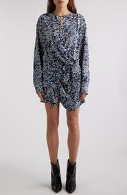 Isabel Marant Habla Floral Asymmetric Long Sleeve Stretch Silk Wrap Dress
