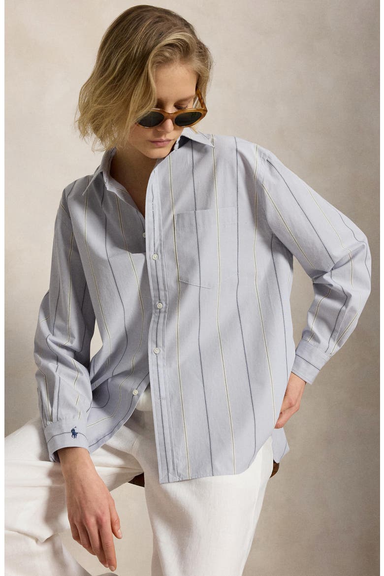 Oversize Stripe Button-Up Shirt, Alternate, color, LIGHT BLUE-CREAM