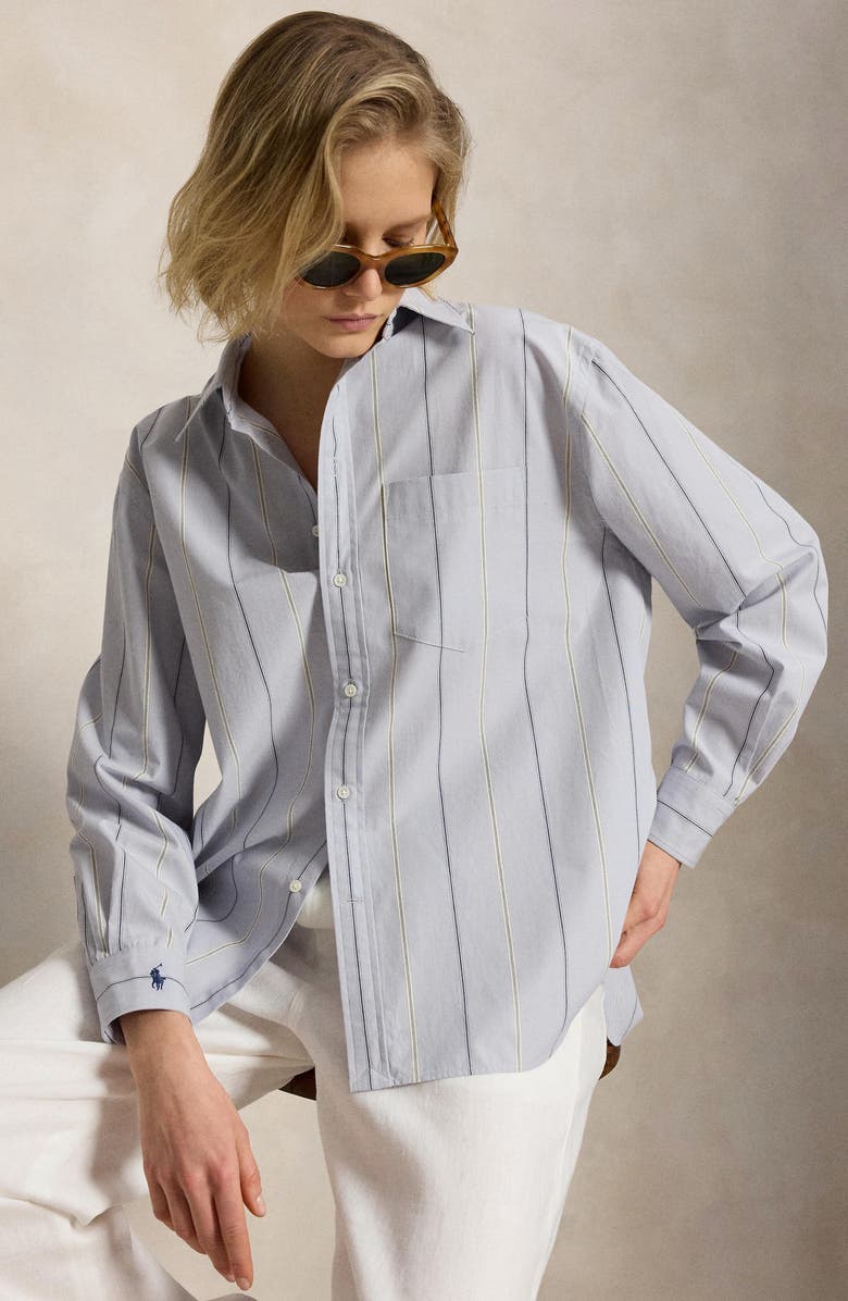 Polo Ralph Lauren Oversize Stripe Button-Up Shirt, Alternate, color, Light Blue-Cream