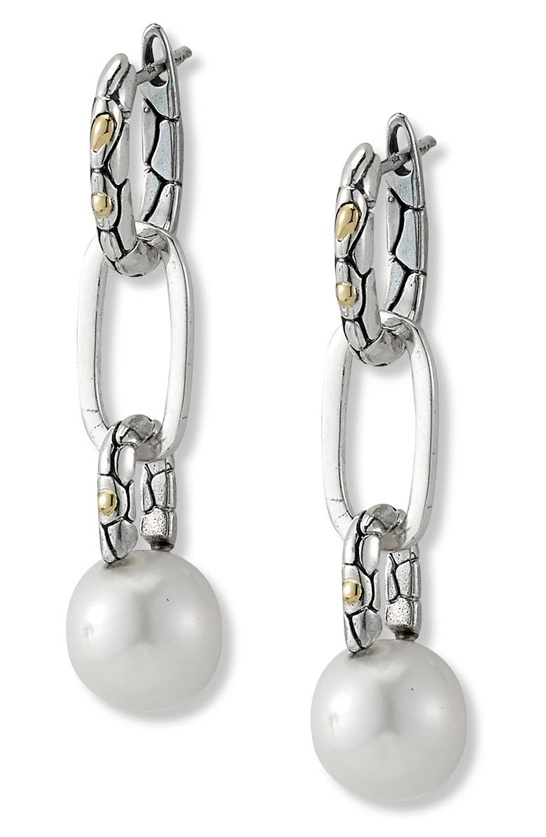 SAMUEL B. 18K Gold Sterling Silver Natural 11mm Pearl Link Earrings, Main, color, White