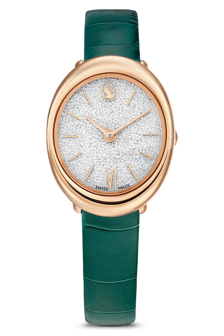 Imber Oval Leather Strap Watch, 24mm x 26.3mm, Main, color, GREEN