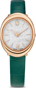 Swarovski Imber Oval Leather Strap Watch, 24mm x 26.3mm