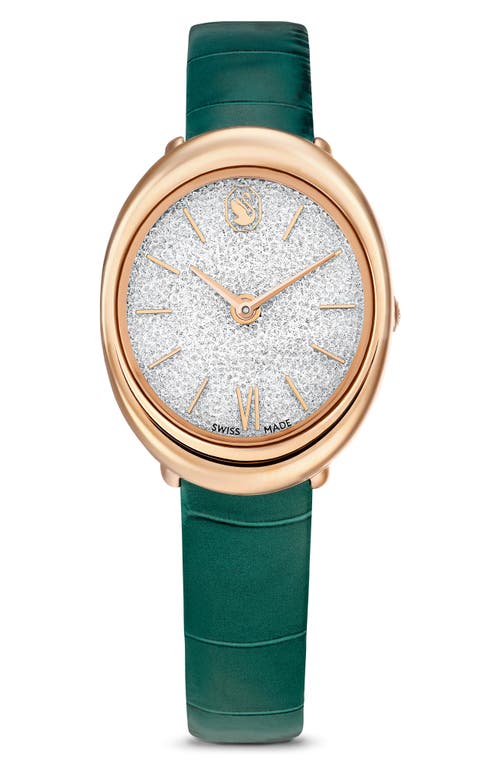 Swarovski Imber Oval Leather Strap Watch, 24mm X 26.3mm In Green