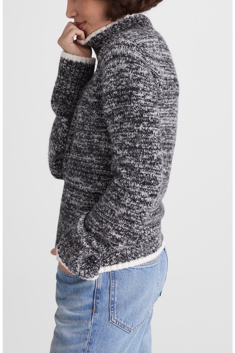 Marled Mock Neck Cotton Blend Sweater, Alternate, color, BLACK AND WHITE MARL