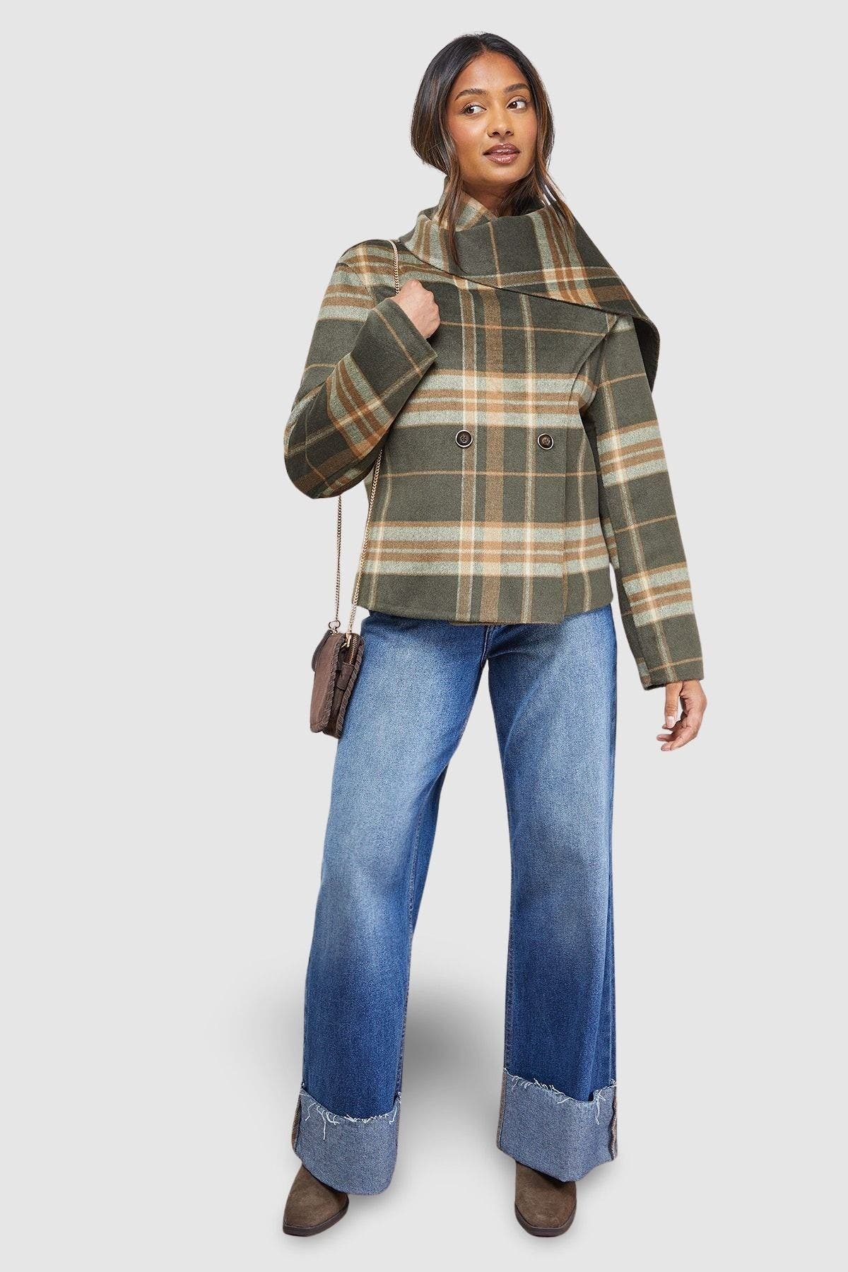 Check Scarf Longline Jacket Coat - image 2