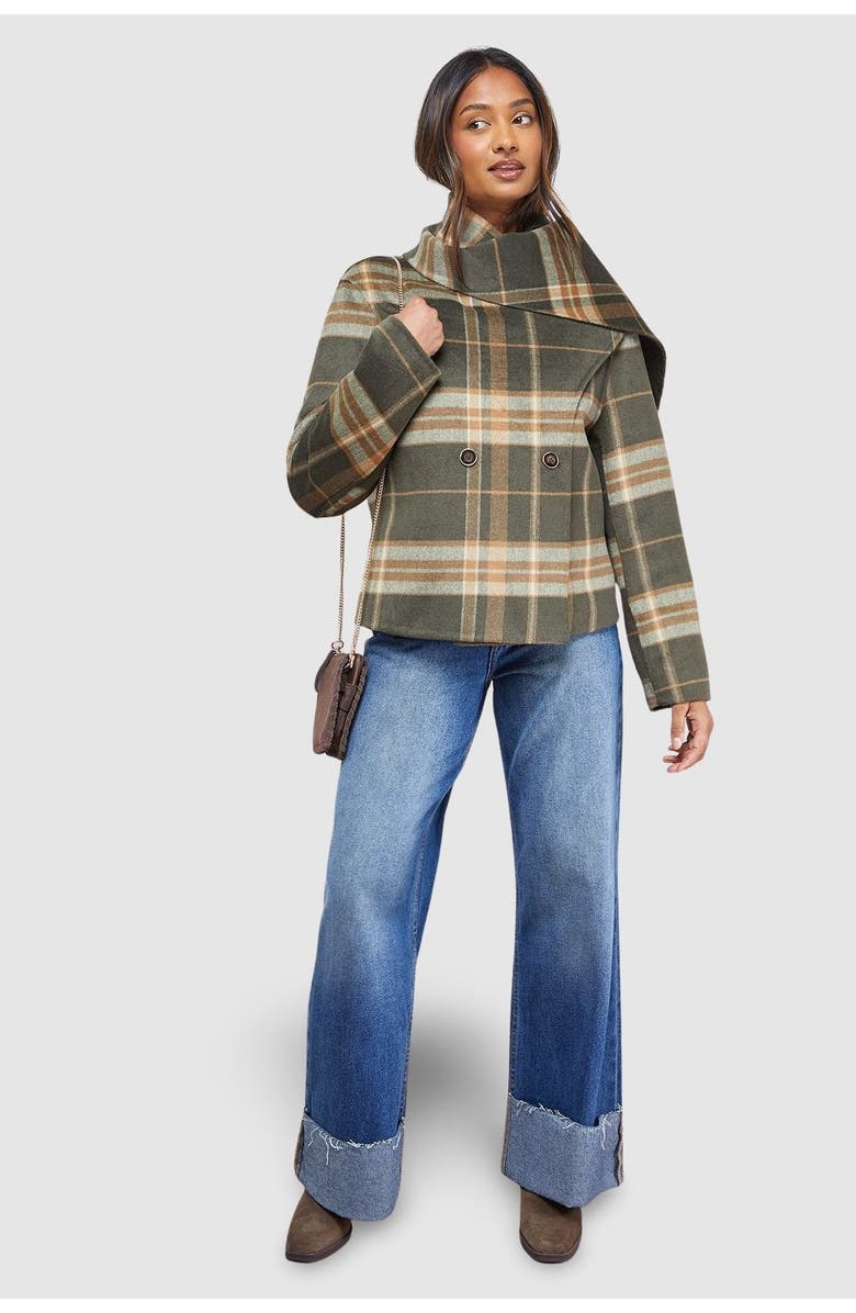 Oasis Check Scarf Longline Jacket Coat, Alternate, color, Taupe