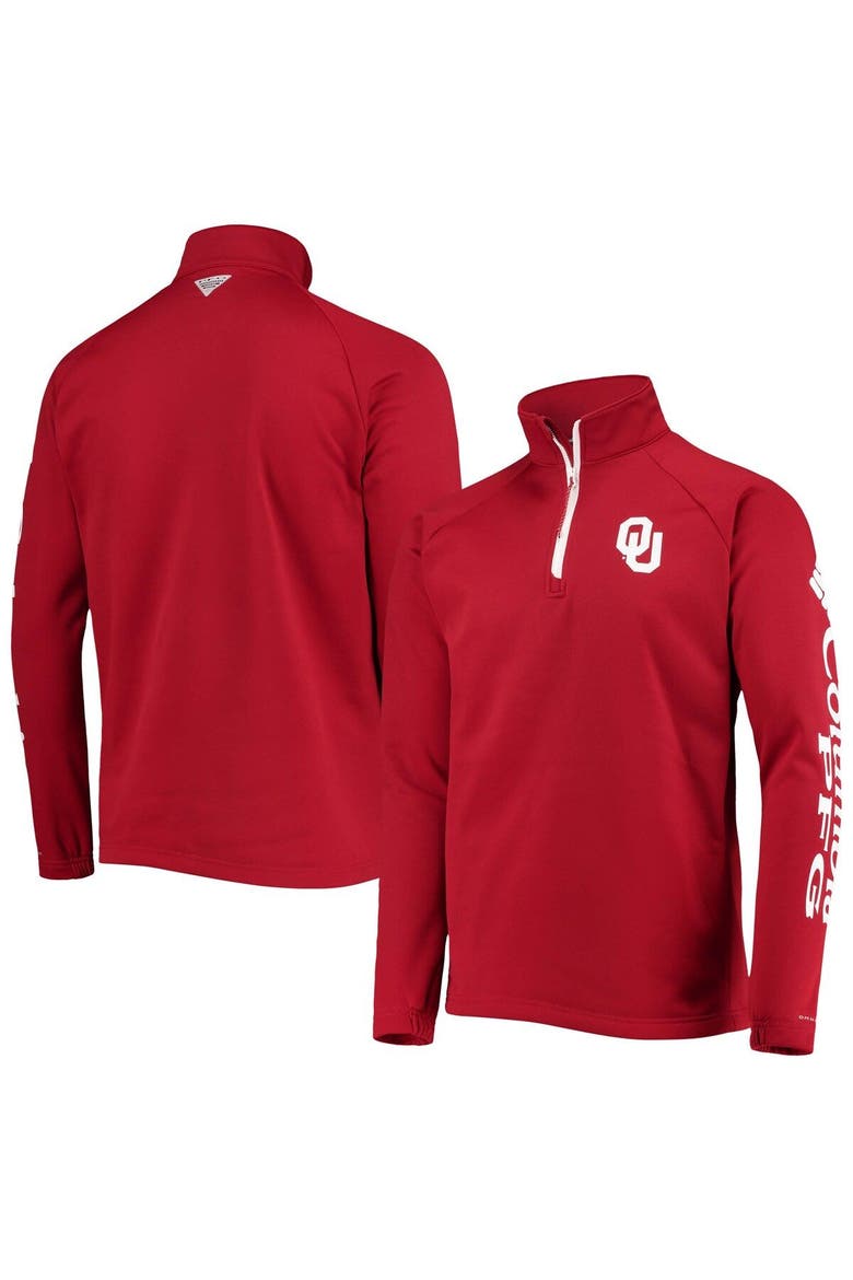 Men's Columbia Crimson Oklahoma Sooners Terminal Tackle Fleece Raglan Omni-Shade Quarter-Zip Jacket, Main, color, Crimson