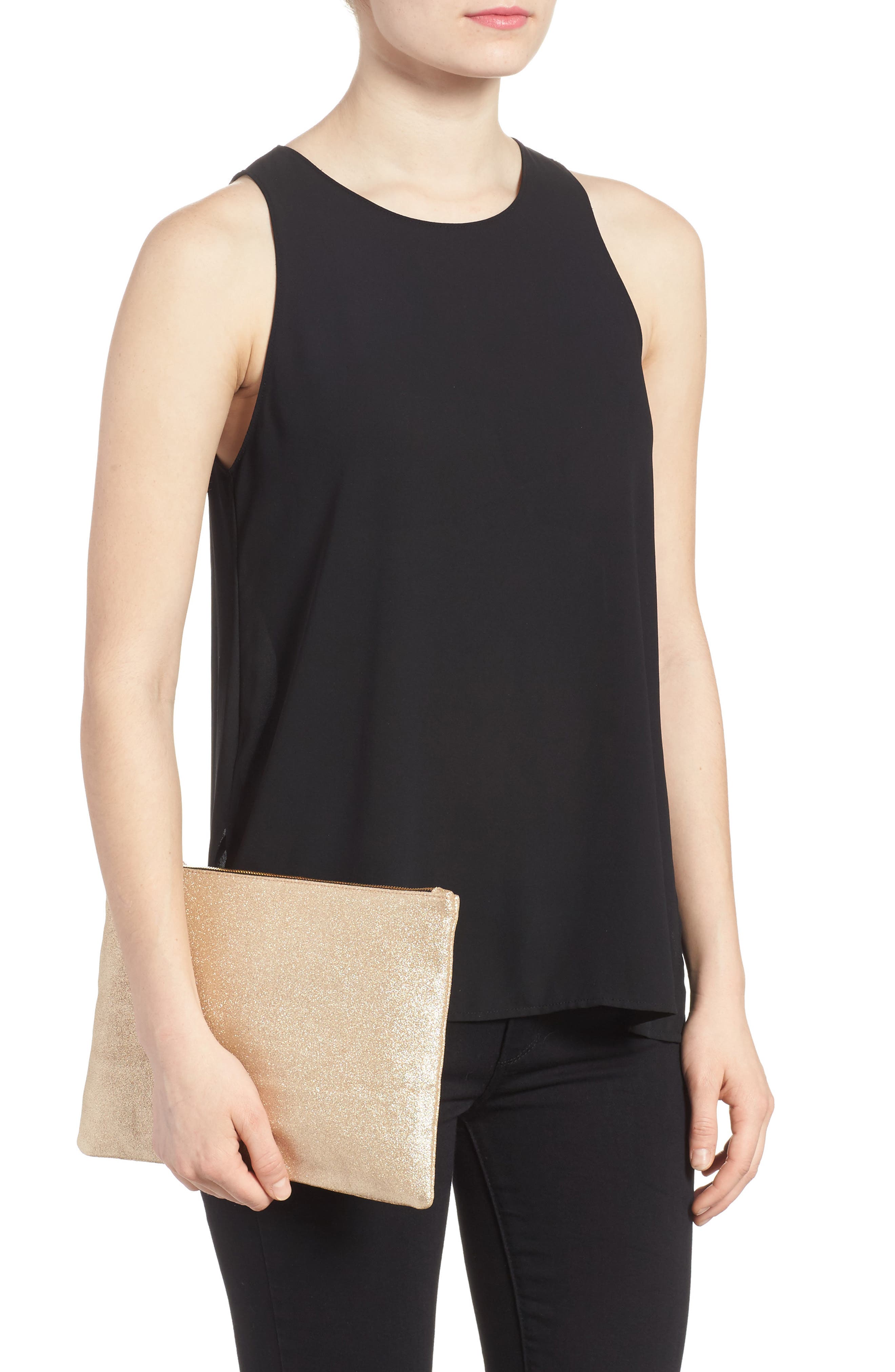 Clare V. Maison Metallic Suede Flat Clutch, Alternate, color, 