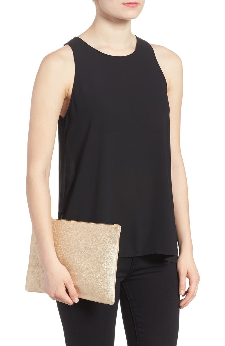 Clare V. Maison Metallic Suede Flat Clutch, Alternate, color,
