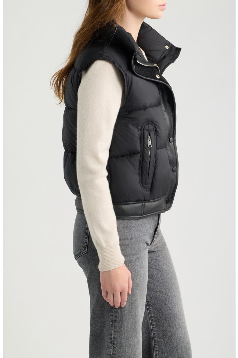Lisa Faux Leather Trim Puffer Vest, Alternate, color, BLACK