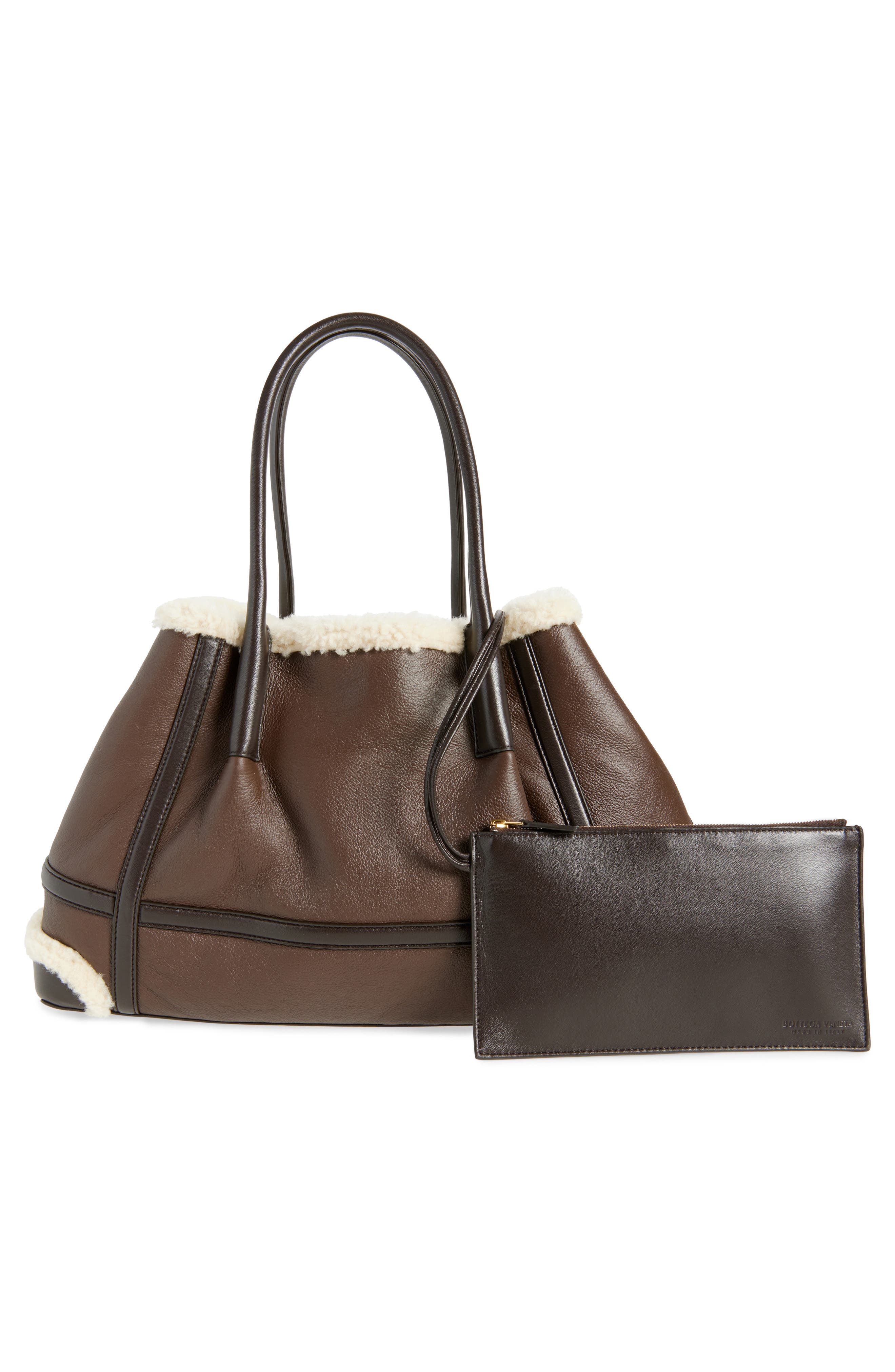 Bottega Veneta Medium Pinacoteca Leather & Genuine Shearling Tote, Alternate, color, 2055 Lig Bro-Teddy/ Fon-Mb
