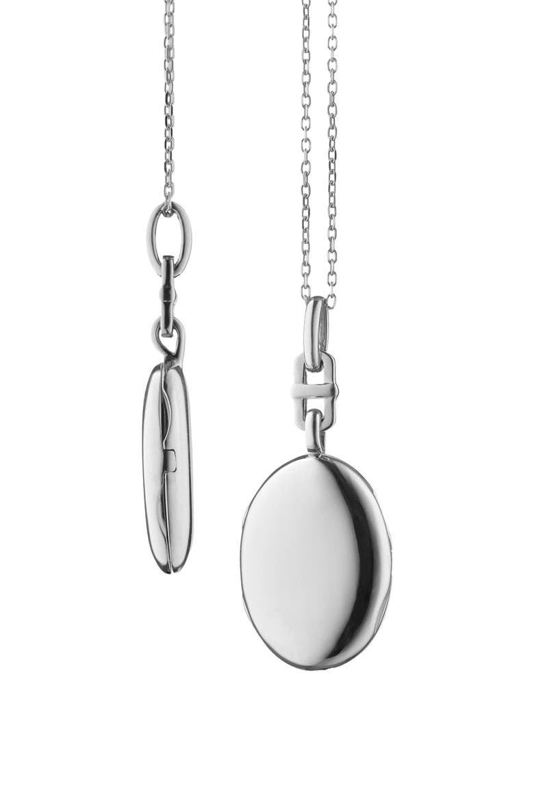 Eve Slim Oval Locket Necklace, Main, color, SILVER