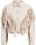 AllSaints Marlene Fringe Trim Denim Jacket