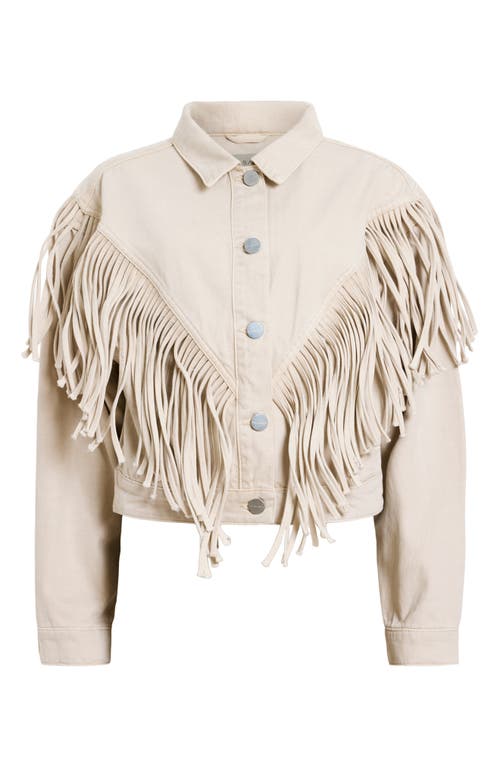 Shop Allsaints Marlene Fringe Trim Denim Jacket In Cream White