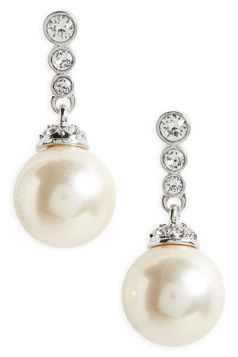 Imitation Pearl Drop Earrings, Main, color, IVORY PEARL / SILVER