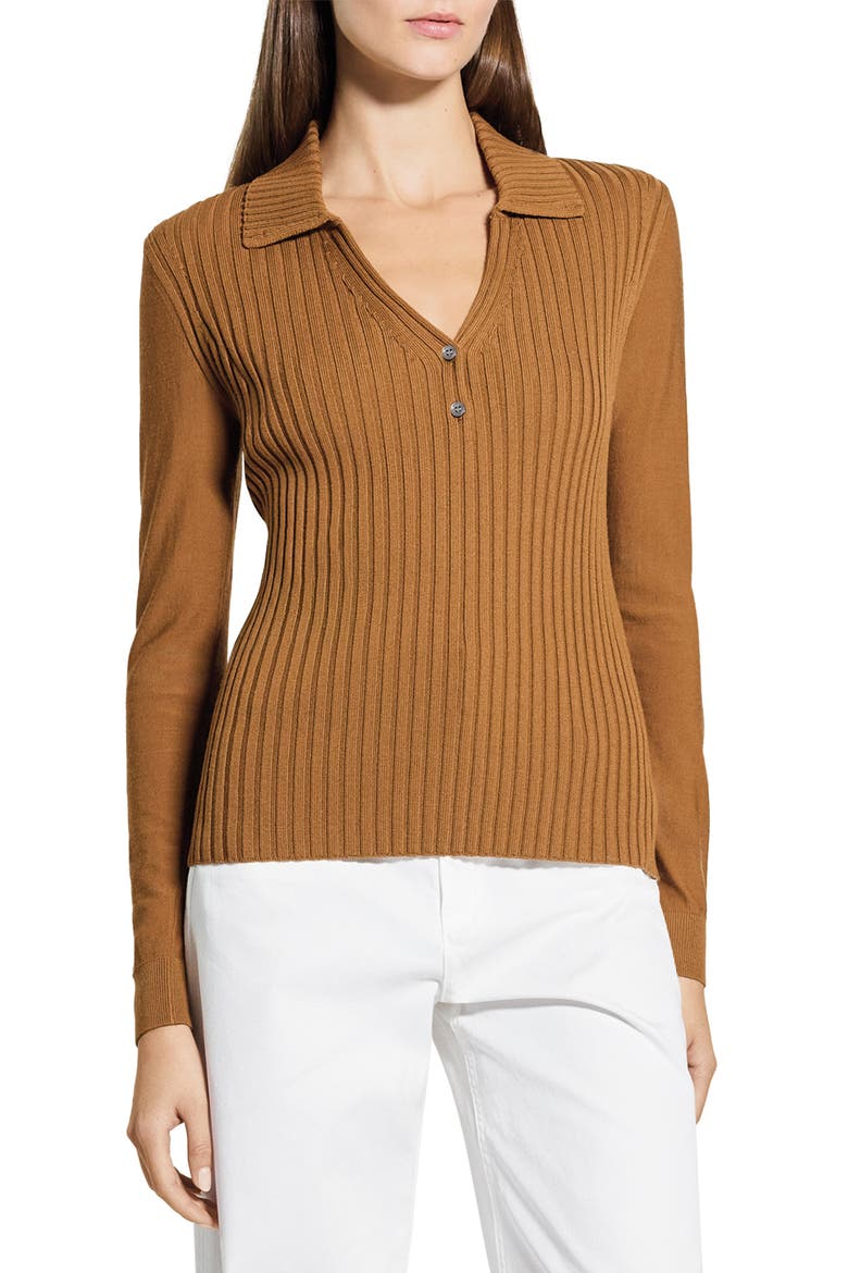 Merino Wool Knit Shirt, Alternate, color, DARK COGNAC