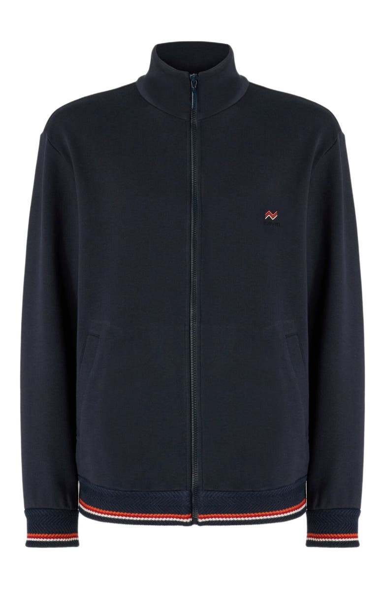 Missoni Zip-up High-neck Sweatshirt With Knit Embroidery And Logo, Alternate, color, Blue