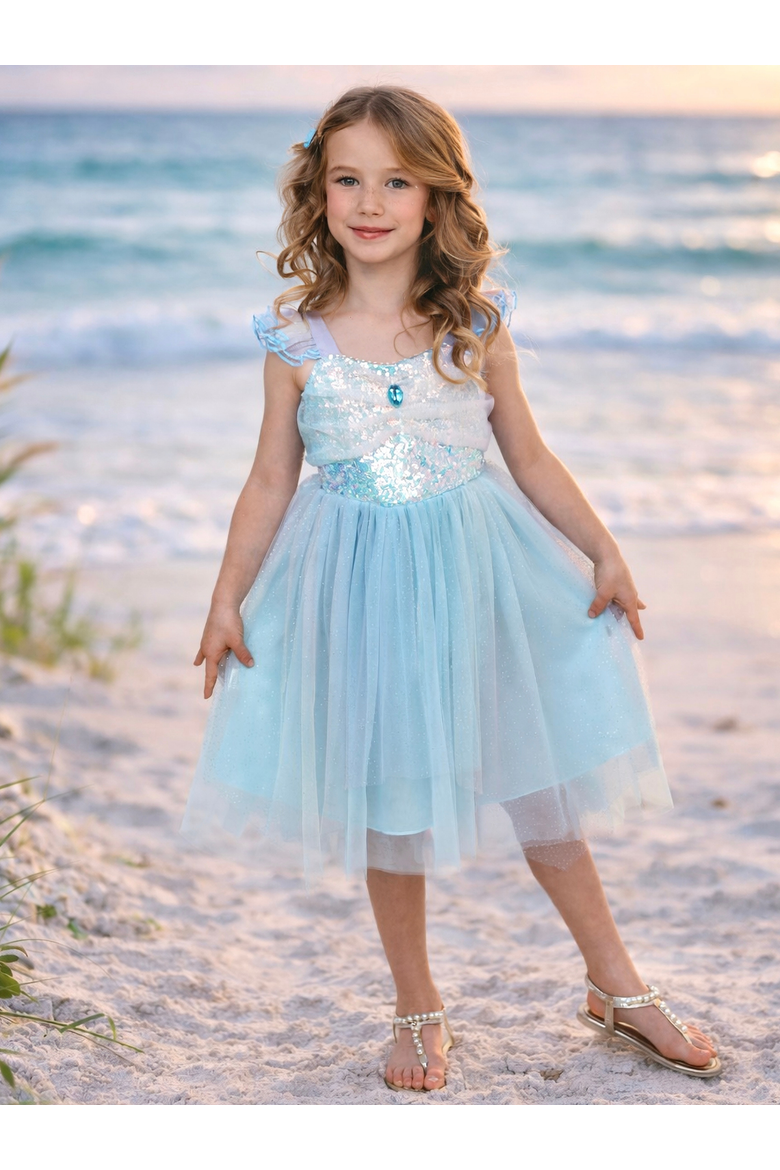 Ocean Princess Sequin Tulle Dress, Alternate, color, Blue
