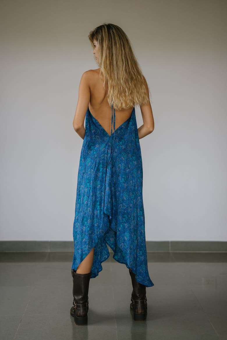 Classic Silk Dress Plumeria, Alternate, color, Midnight Blue
