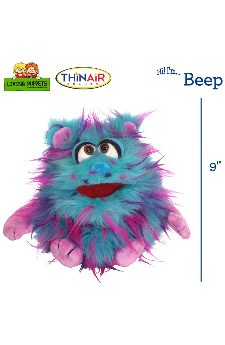 Living Puppets Beep The Blue Friendly Monster 9 Inch Plush Hand Puppet, Handmade, Alternate, color, Blue