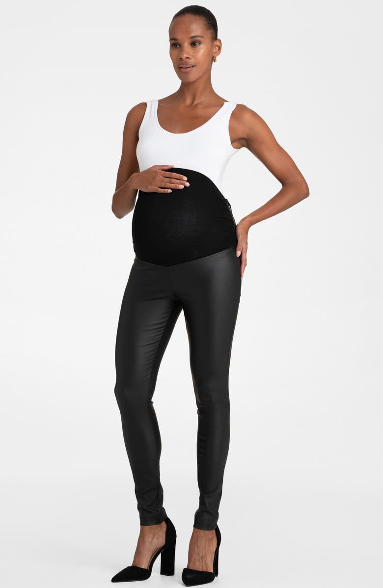 Seraphine Over the Bump Coated Maternity Leggings, Alternate, color, Black