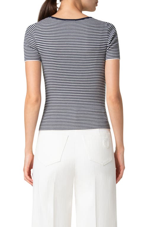 Akris Punto Sailor Stripe Ribbed Wool T-shirt In Navy-cream