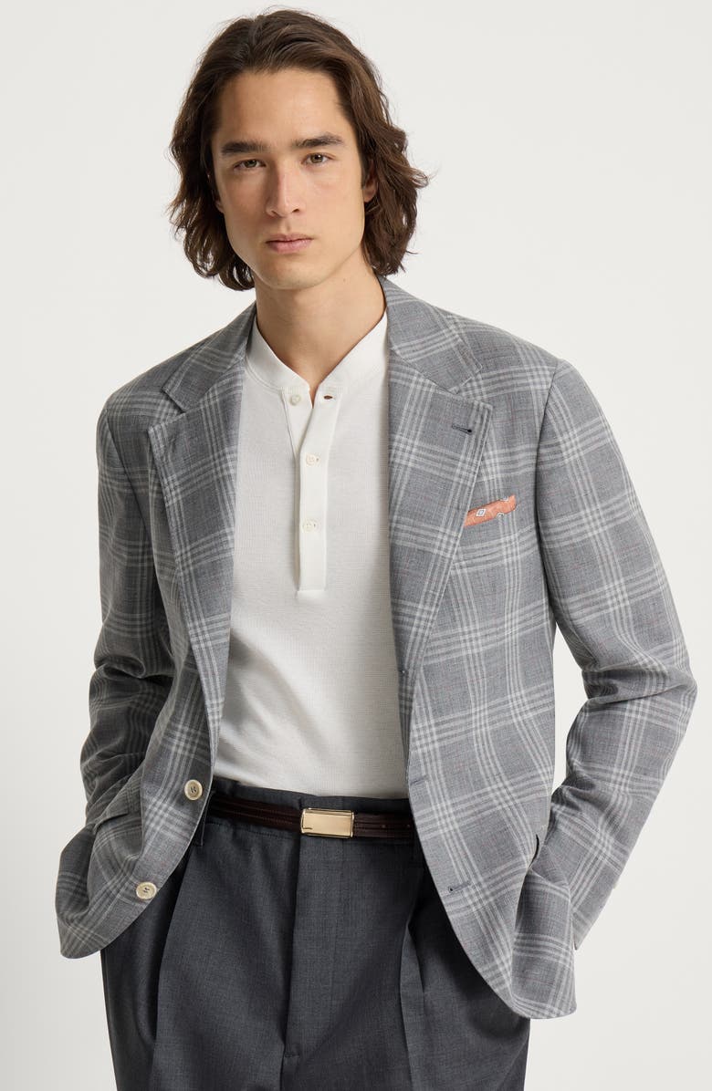 Brunello Cucinelli Tartan deconstructed blazer, Alternate, color, Light Grey