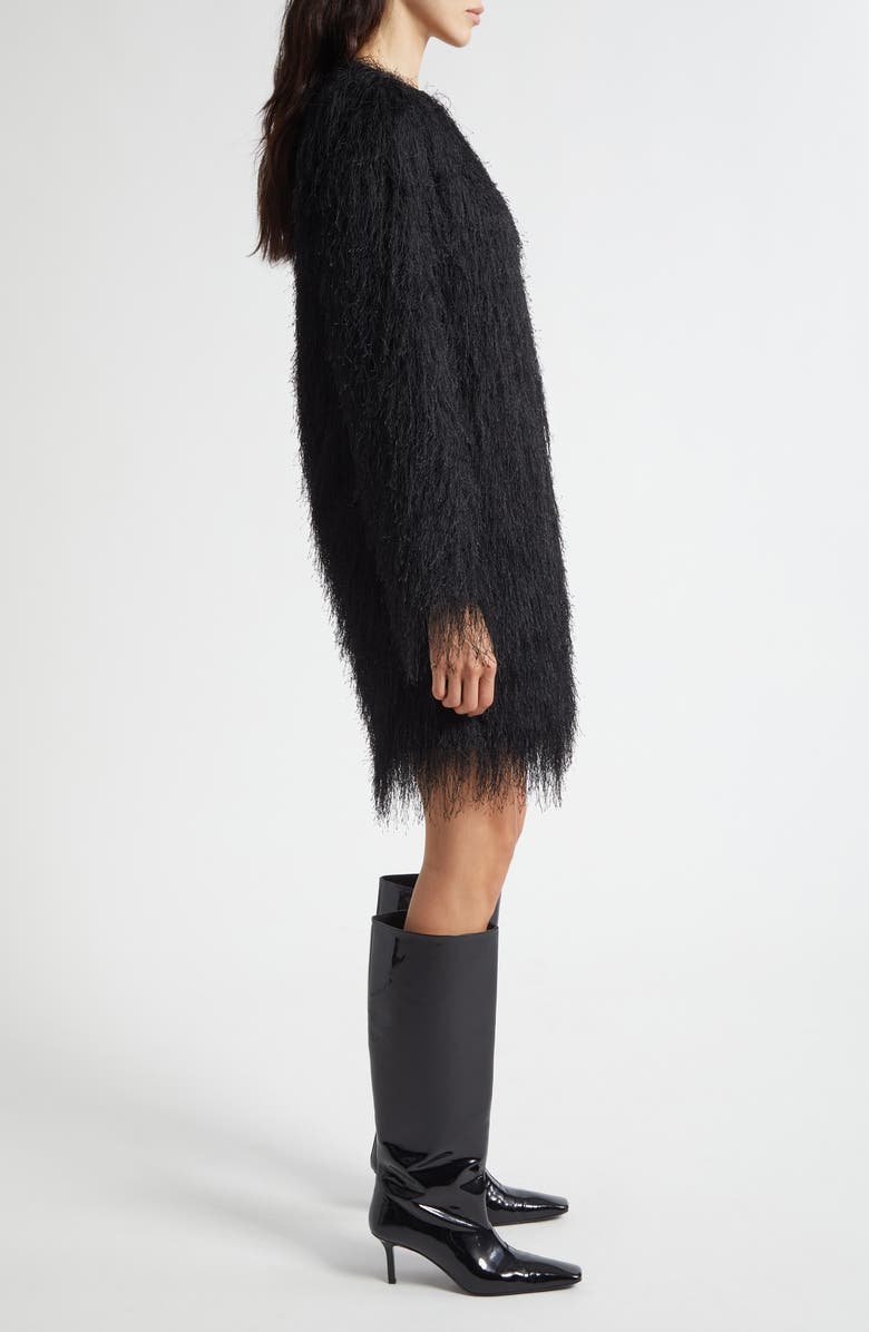 LOULOU DE SAISON Tina Long Sleeve Fringe Minidress, Alternate, color, Black