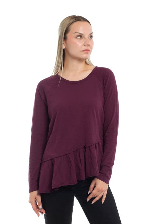 Raglan Long Sleeve Asymmetric Peplum Hem Tee