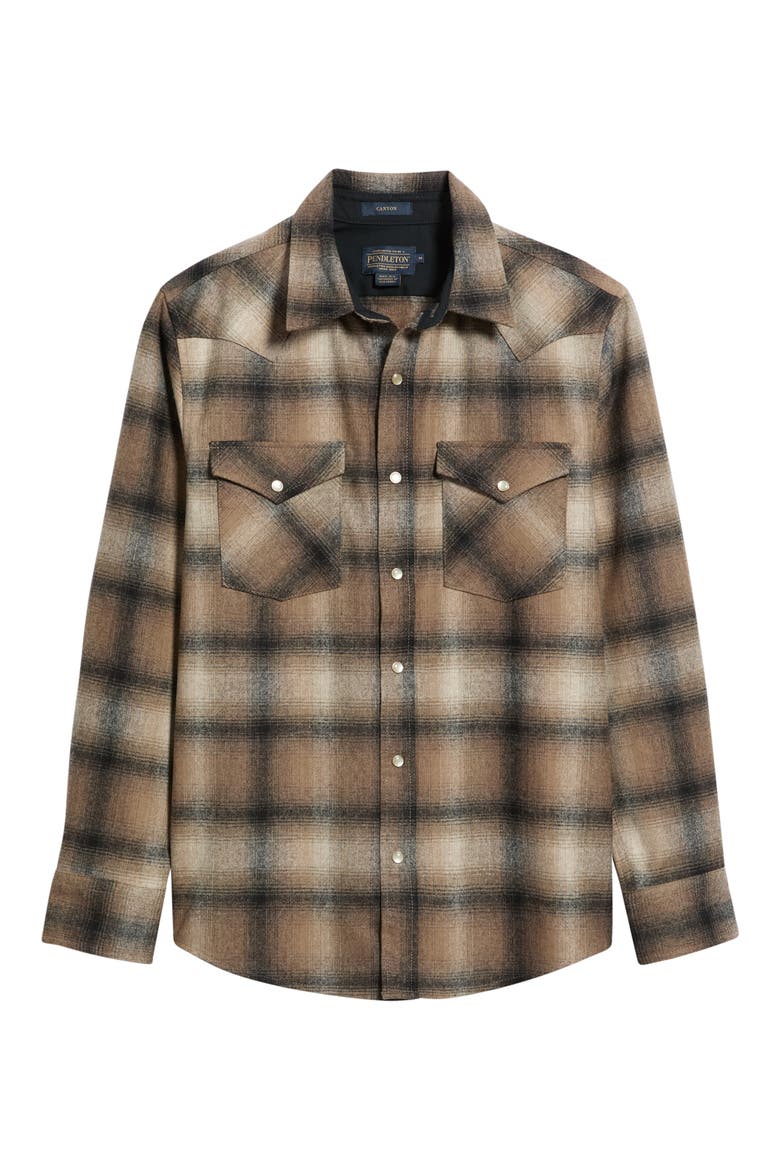 Canyon Plaid Wool Snap-Up Shirt, Alternate, color, TAN/ TAUPE OMBRE