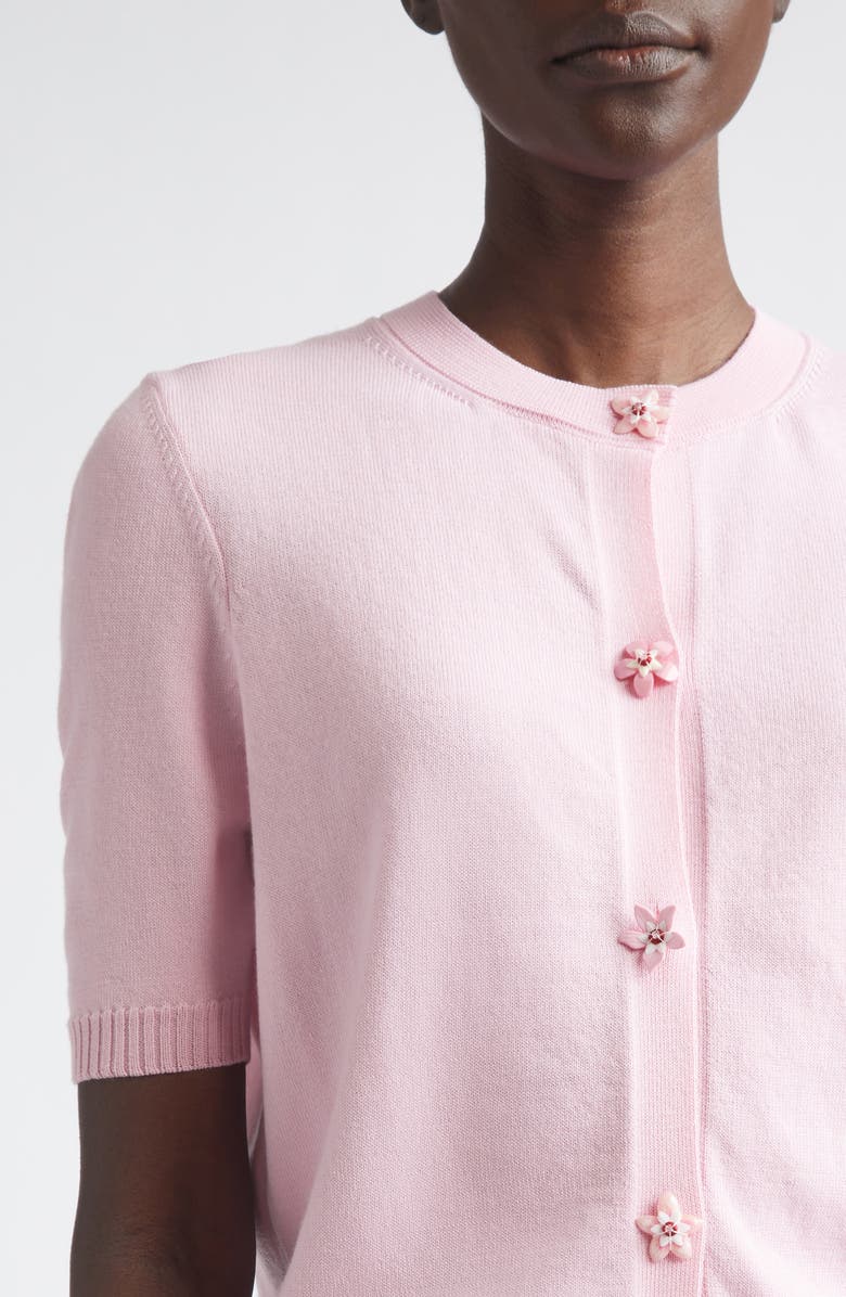 Oscar de la Renta Floral Button Crop Virgin Wool Cardigan, Alternate, color, Pink/ Pink