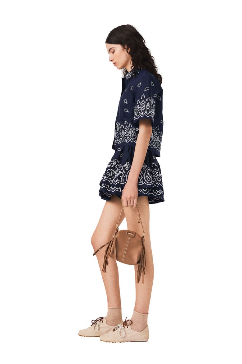 Cropped embroidered taffeta shirt, Alternate, color, Navy bandana embroidered