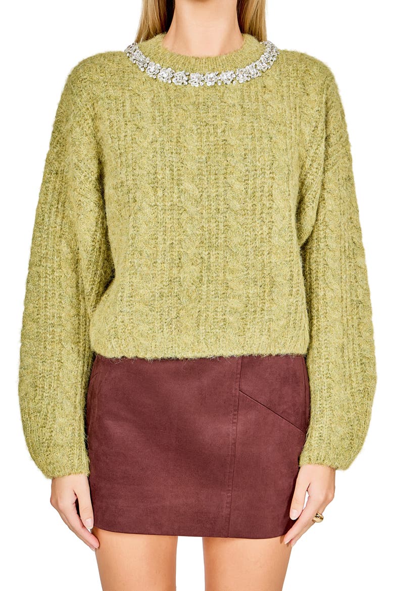 Jewel Fuzzy Cable Stitch Sweater, Alternate, color, CHARTREUSE